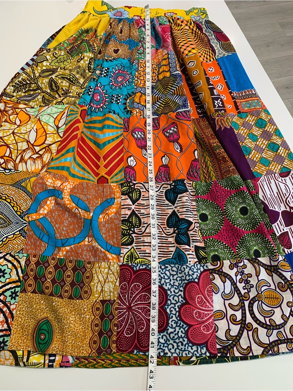 Handmade Bohemian Vibrant Patchwork African Ankara Wax Print Maxi Skirt, L / XL - Picture 7 of 9